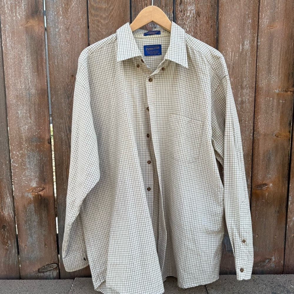 Pendleton Men's Wool Tan Red Plaid Shirt Button Down Long Sleeve Size XL